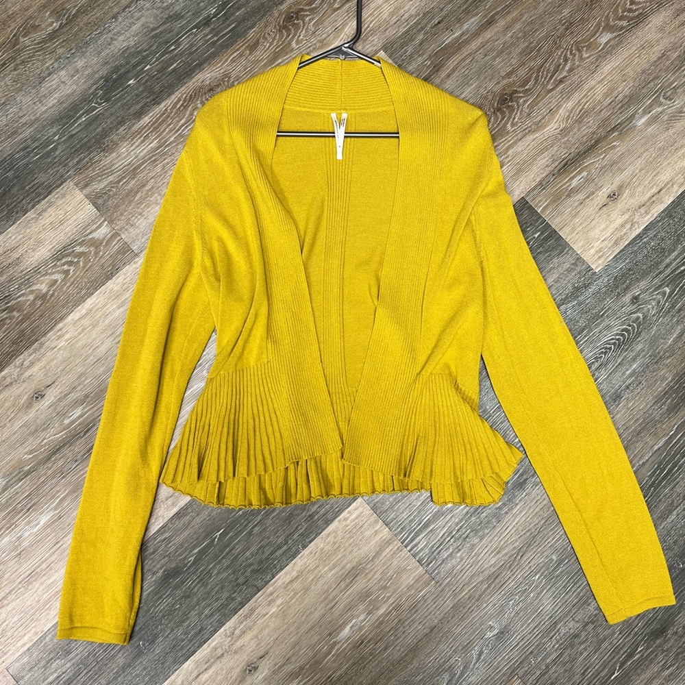 Anthropologie Mustard Yellow Peplum Open Front Cardigan Size Medium